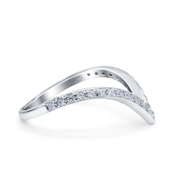 Half Eternity V Chevron Midi Ring Round Simulated CZ 925 Sterling Silver